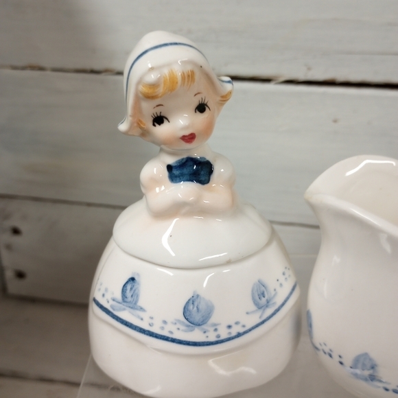 Vintage Enesco Mini Dutch Boy & Girl Creamer & Sugar Bowl E-5817. - Picture 3 of 11